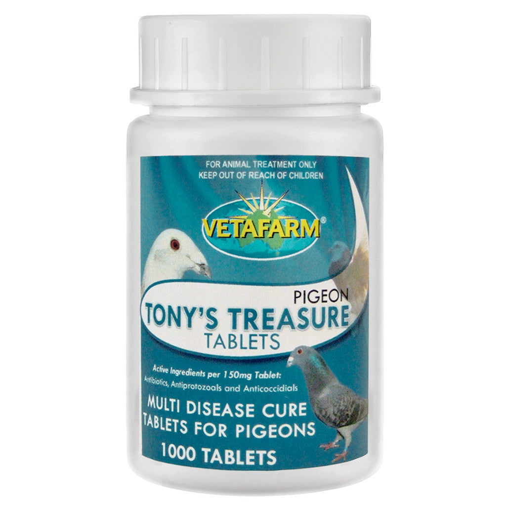 Tony's Treasure Tablet for respiratory disease, canker, sinusitis, air saccultis, enteritis, diarrhea and weight loss.